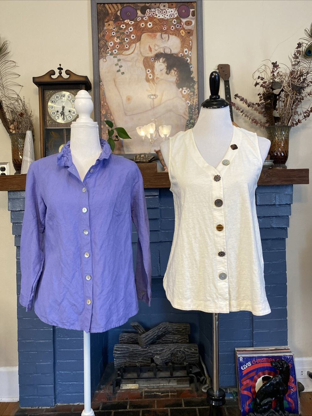 Lot of 2 Soft Surroundings‎ XS S Pet Button Down Shirt Tank Artsy Linen Boho